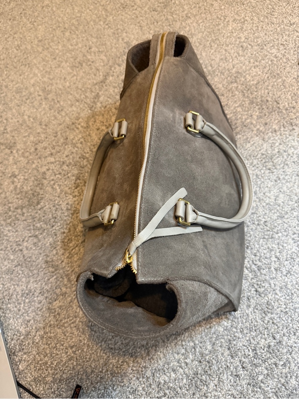 Clare V. Structured Gray Suede Top-Handle Satchel - Picture 8 of 16